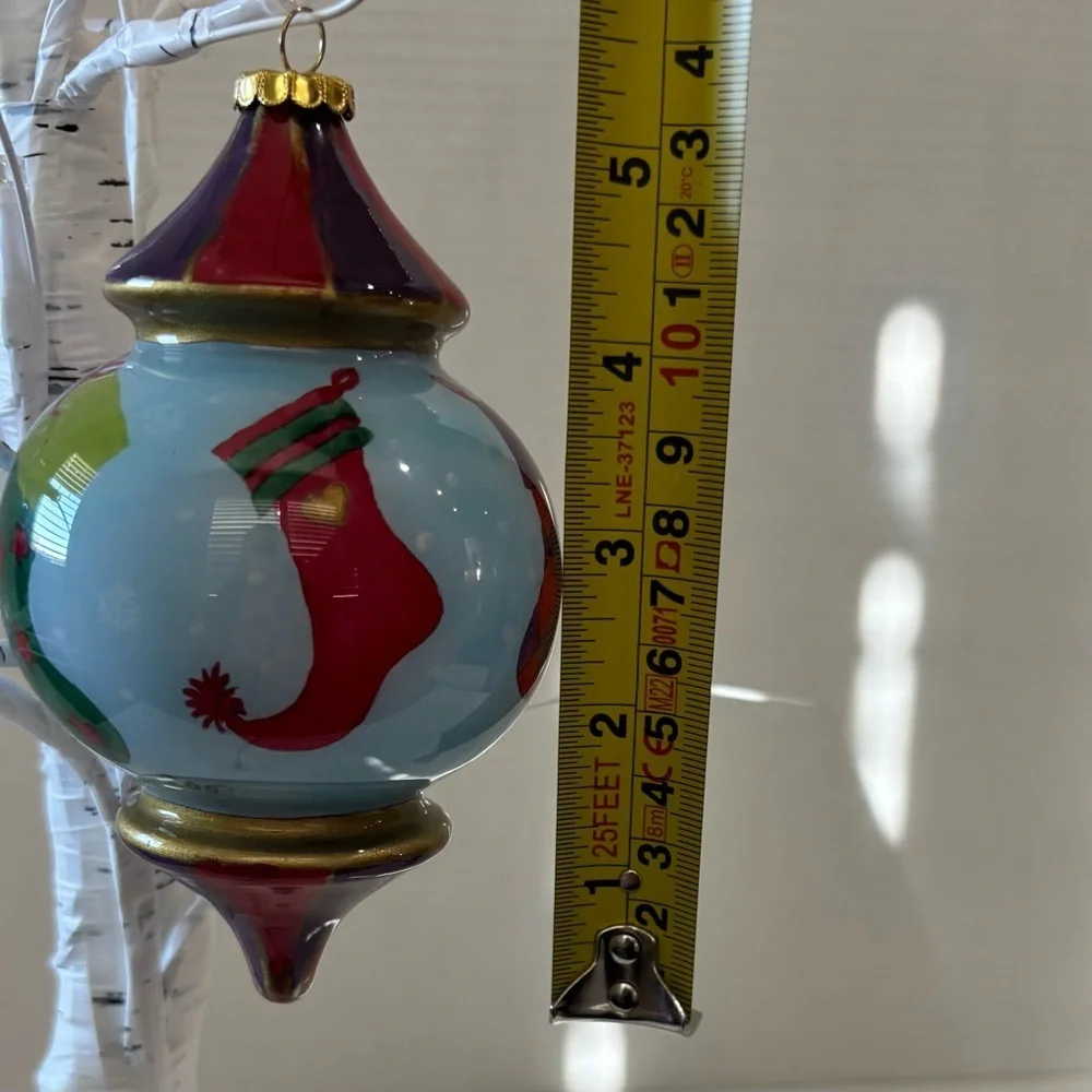 Pier One Li Bien Christmas Glass Ornament Stocking Hanging  Hand Painted 2007